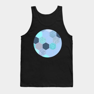 Denim Blue, Aqua & Indigo Hexagon Doodle Pattern Tank Top